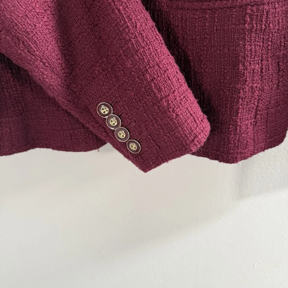 J. Crew Womens Tweed Peplum Blazer Jacket Sz 4 Cotton Preppy Pink Academia - Picture 11 of 11